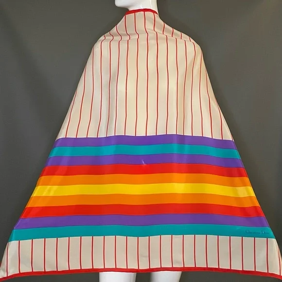Stunner Christian Dior Silk Scarf Rainbow Print Large 34 In Exc Cond Pride - Picture 2 of 9